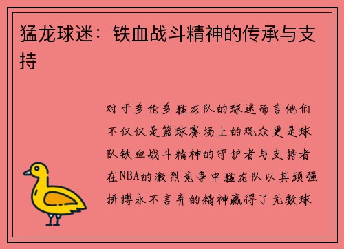 猛龙球迷：铁血战斗精神的传承与支持