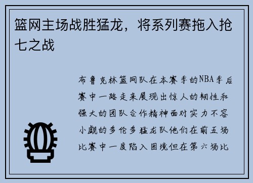 篮网主场战胜猛龙，将系列赛拖入抢七之战