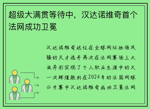 超级大满贯等待中，汉达诺维奇首个法网成功卫冕