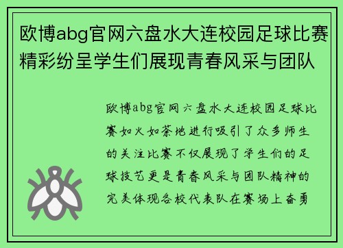 欧博abg官网六盘水大连校园足球比赛精彩纷呈学生们展现青春风采与团队精神